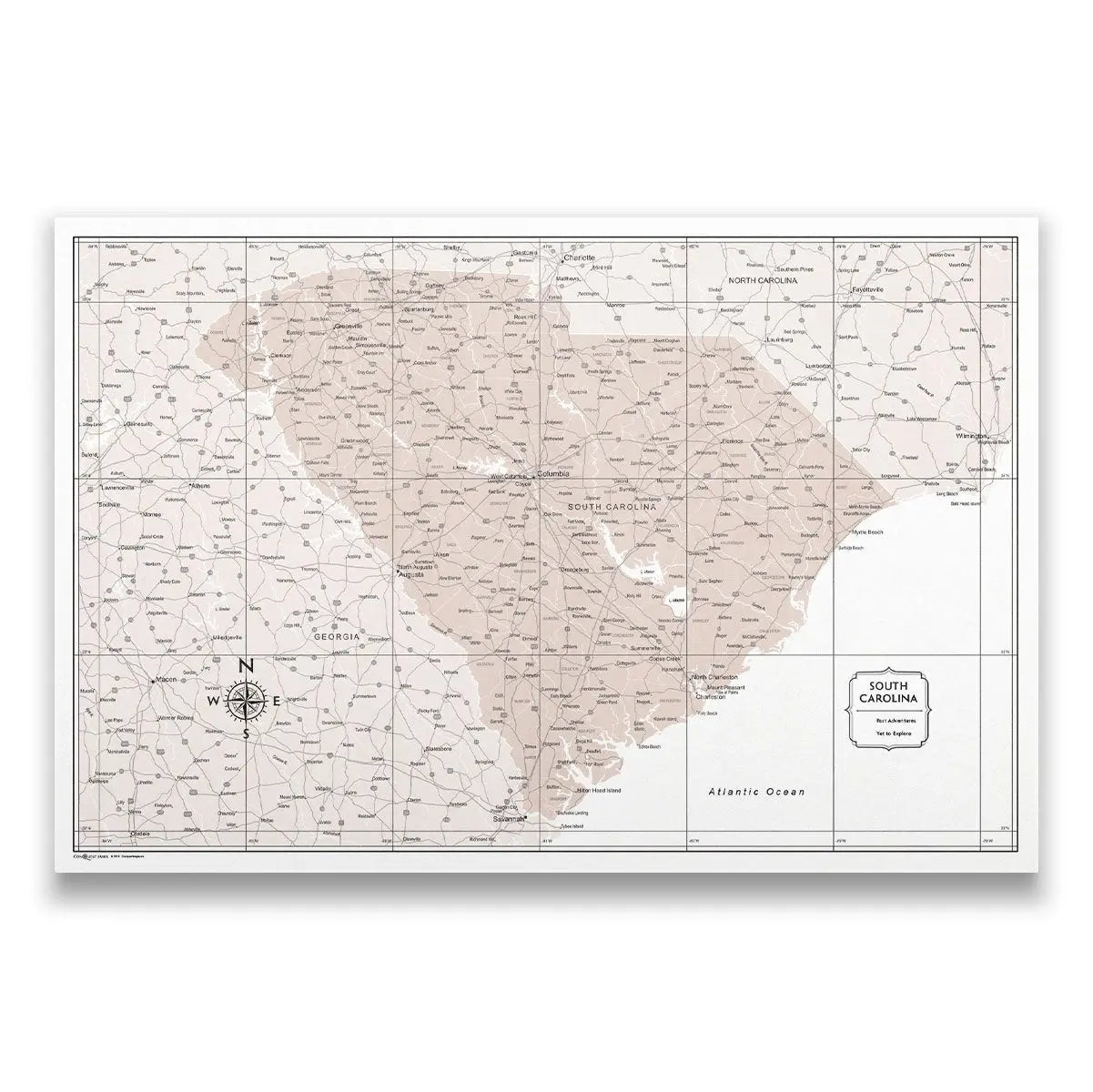 South Carolina Map Poster - Light Brown Color Splash CM Poster