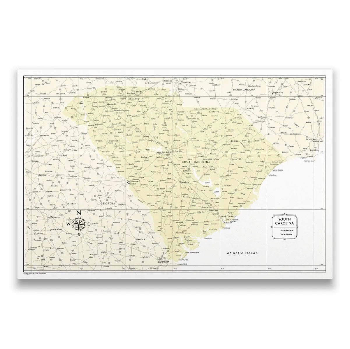 South Carolina Map Poster - Yellow Color Splash CM Poster