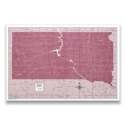 South Dakota Map Poster - Burgundy Color Splash CM Poster