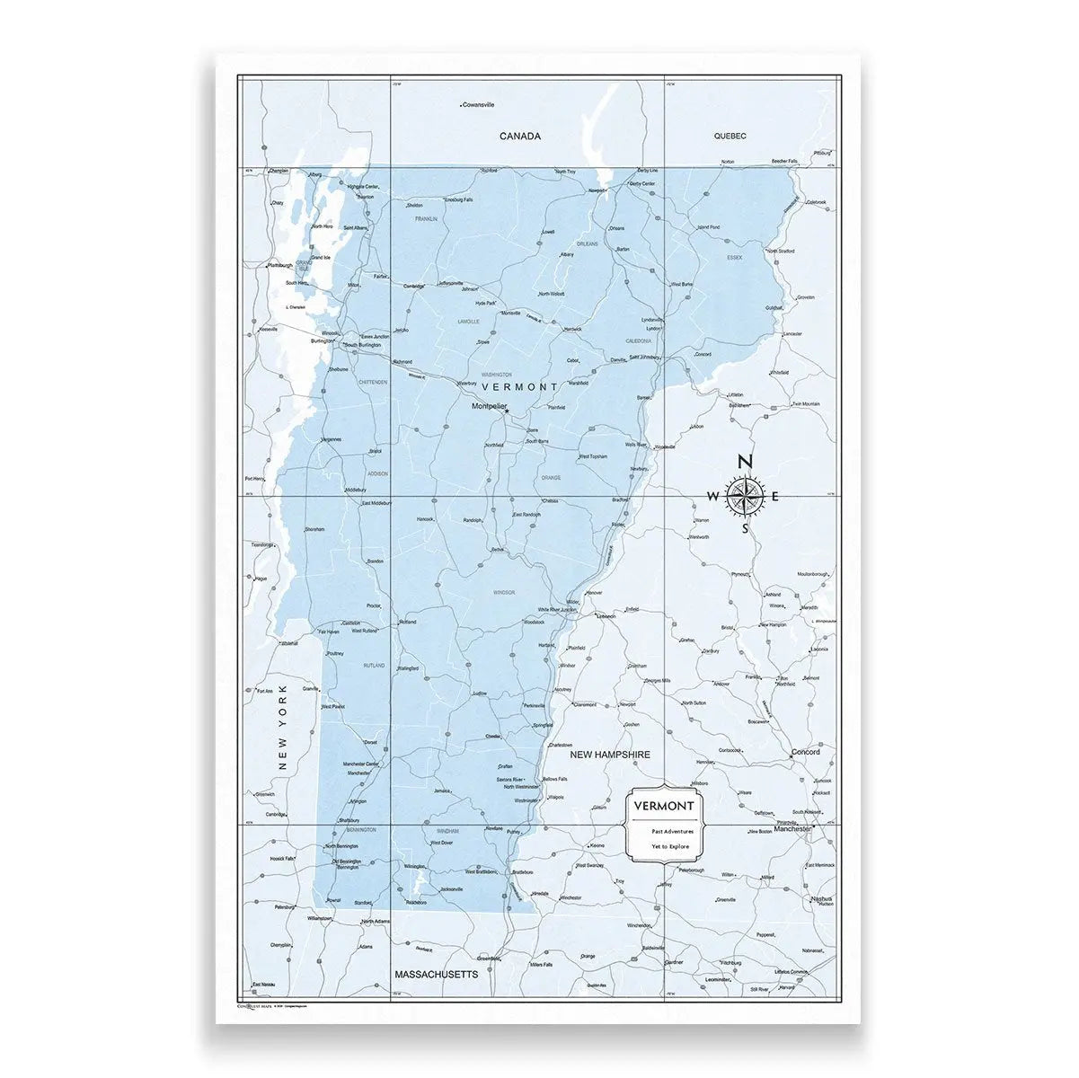 Vermont Map Poster - Light Blue Color Splash CM Poster