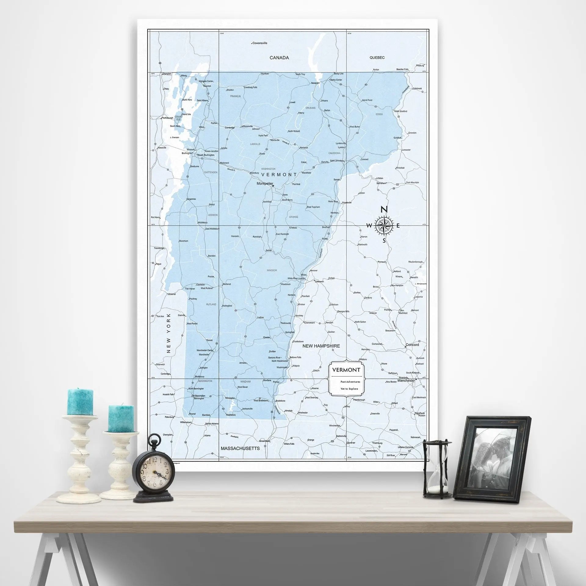 Vermont Map Poster - Light Blue Color Splash CM Poster