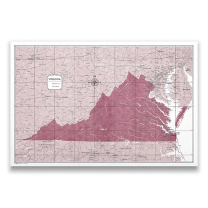 Virginia Map Poster - Burgundy Color Splash CM Poster