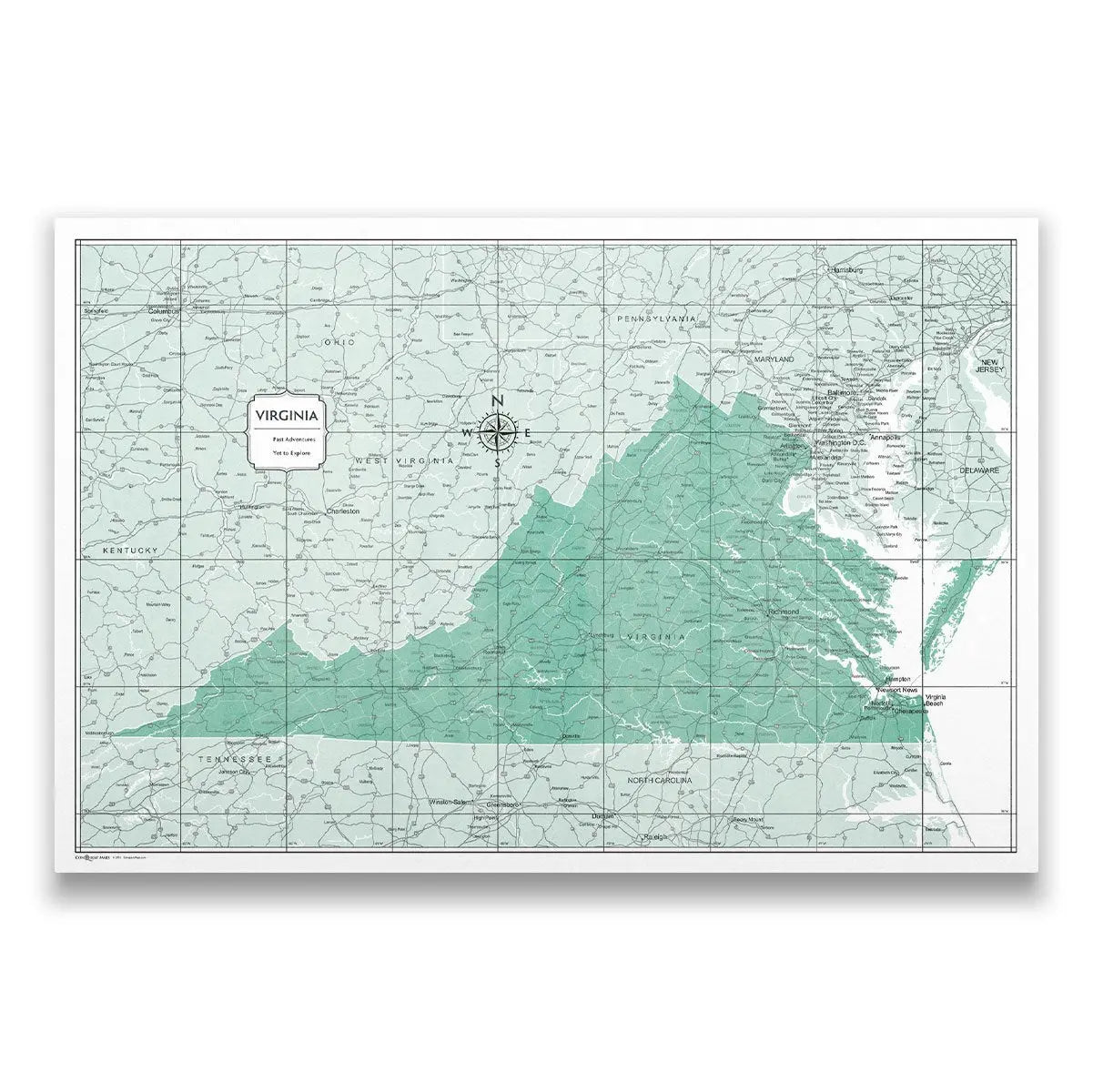 Virginia Map Poster - Green Color Splash CM Poster