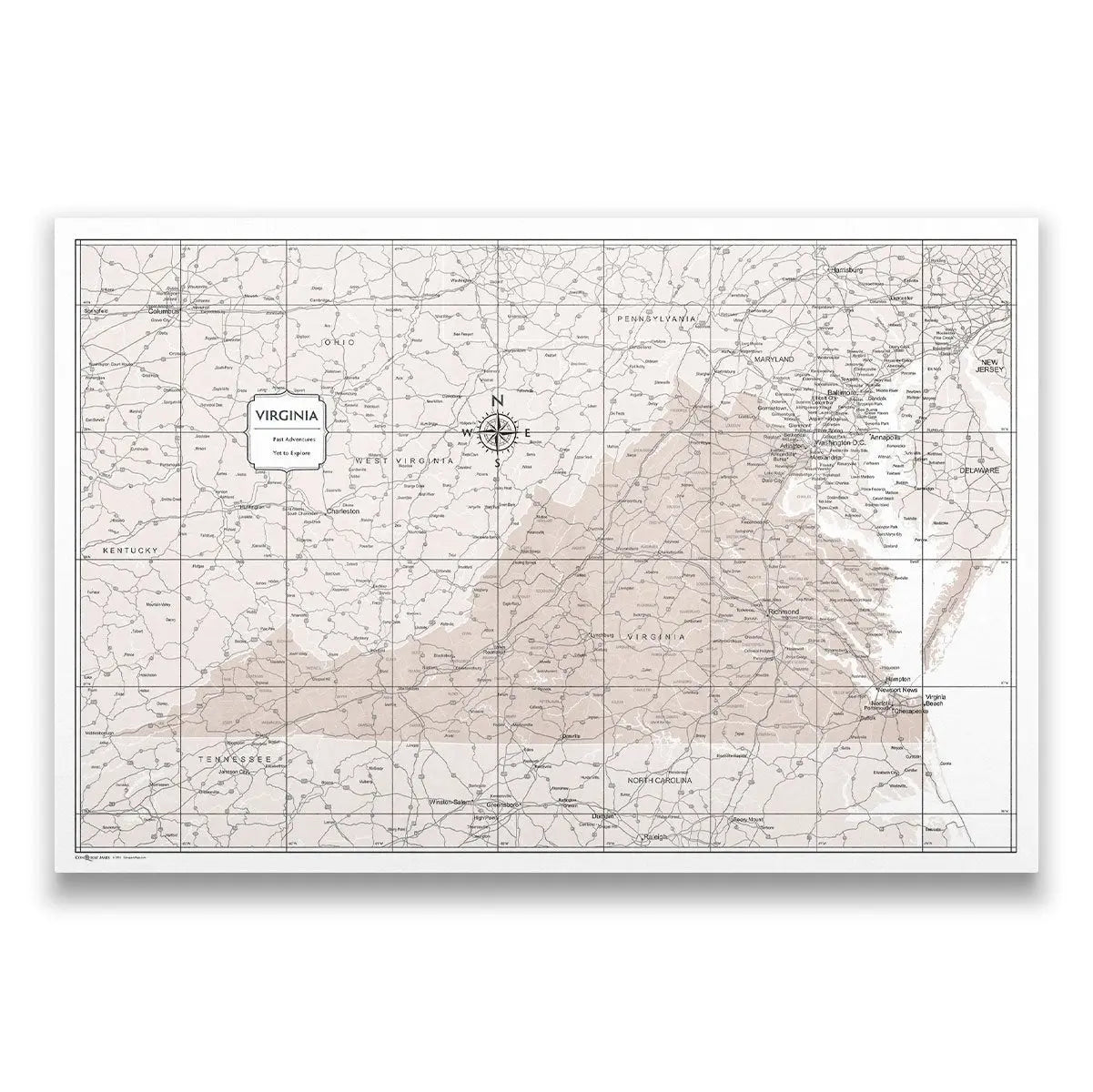 Virginia Map Poster - Light Brown Color Splash CM Poster