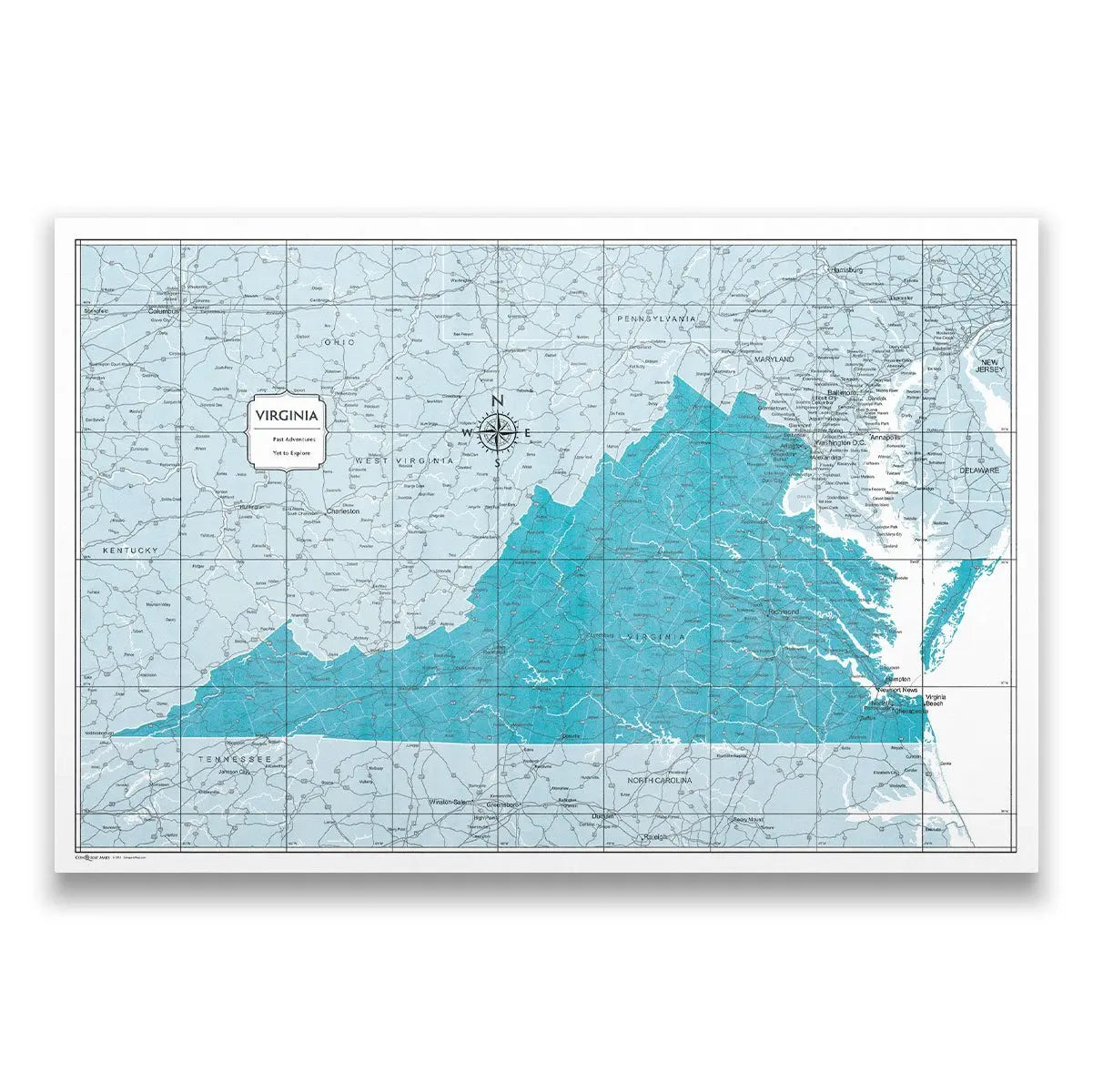 Virginia Map Poster - Teal Color Splash CM Poster