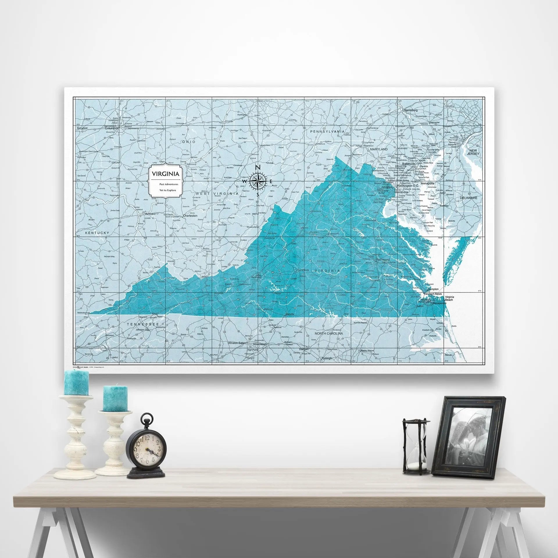 Virginia Map Poster - Teal Color Splash CM Poster