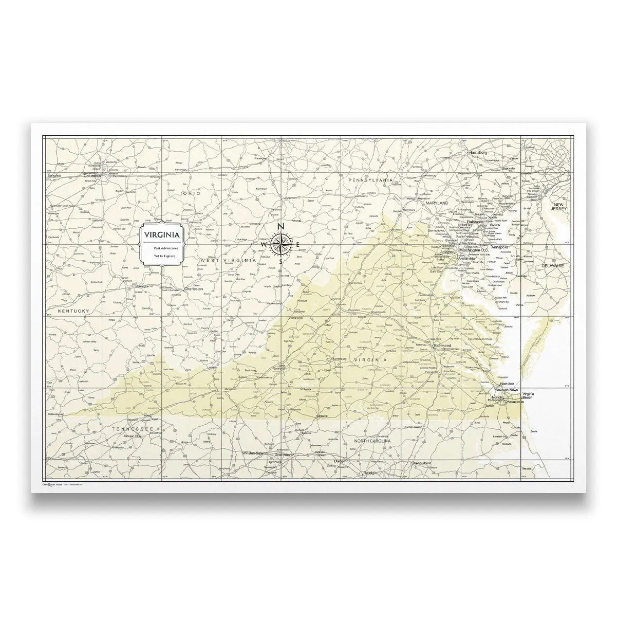 Virginia Map Poster - Yellow Color Splash CM Poster