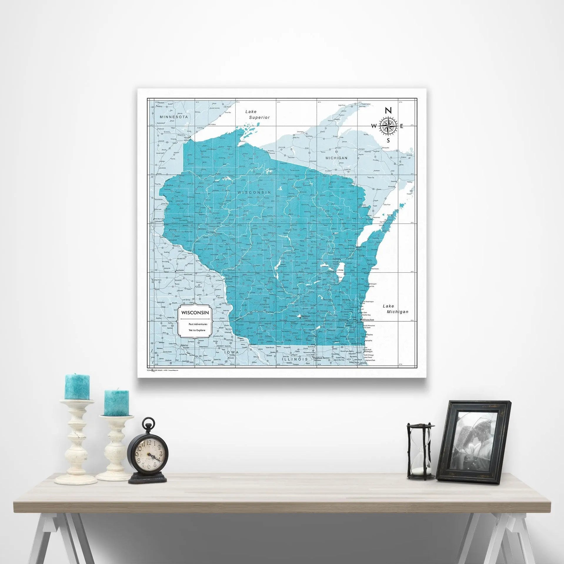 Wisconsin Map Poster Teal Color Splash Conquest Maps LLC