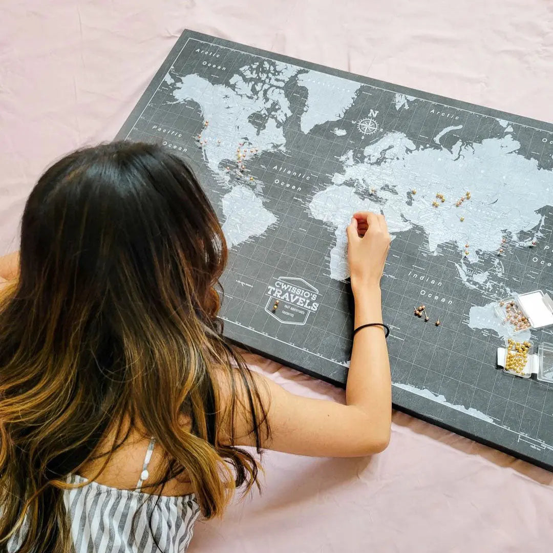 Push Pin World Map (Pin Board) - Modern Slate CM Pin Board