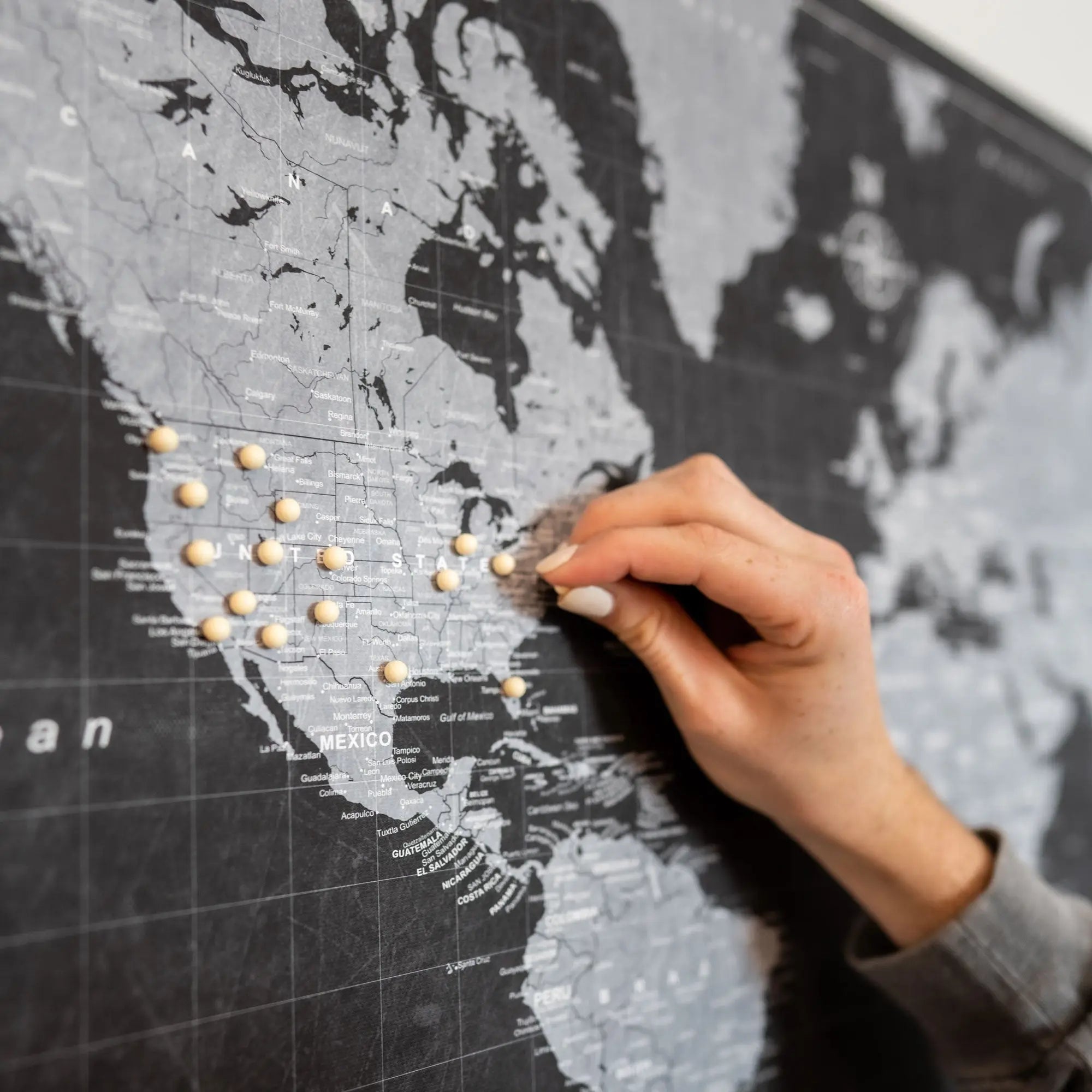 Push Pin World Map (Pin Board) - Modern Slate CM Pin Board