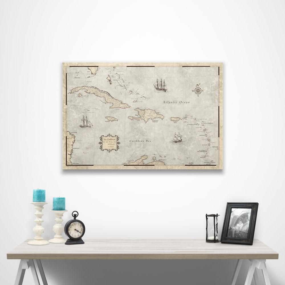 Caribbean Poster Map - Rustic Vintage CM Poster