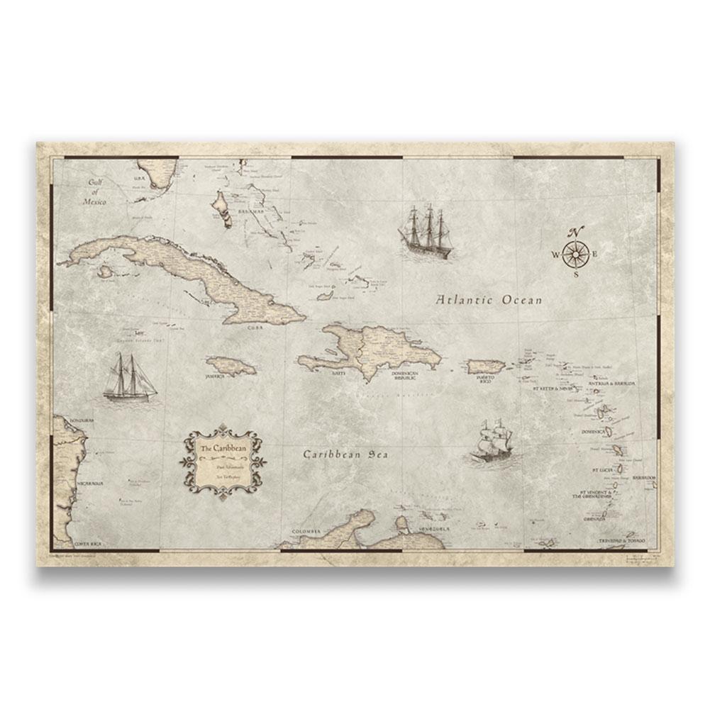 Push Pin Caribbean Map (Pin Board) - Rustic Vintage CM Pin Board