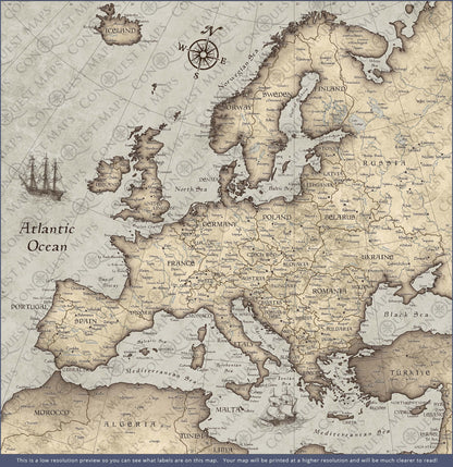 Europe Map Poster - Rustic Vintage CM Poster