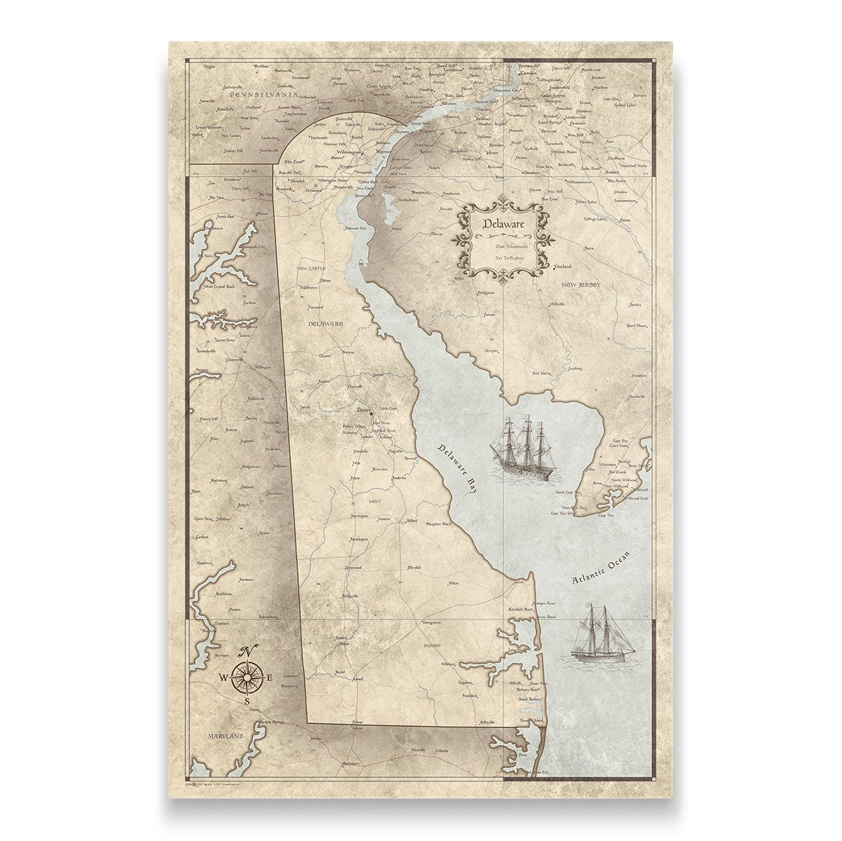 Delaware Map Poster - Rustic Vintage CM Poster