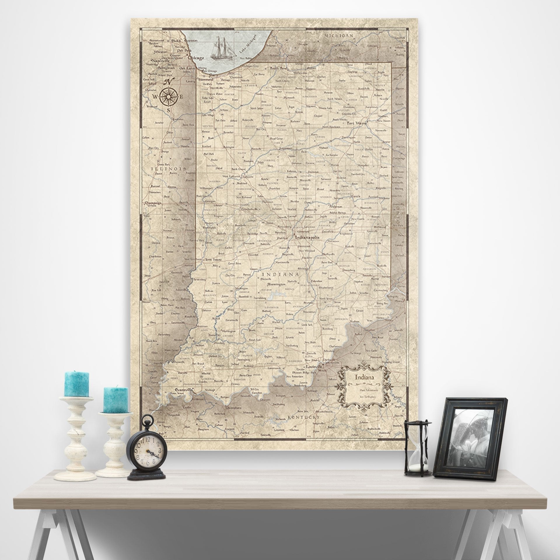 Indiana Map Poster - Rustic Vintage CM Poster