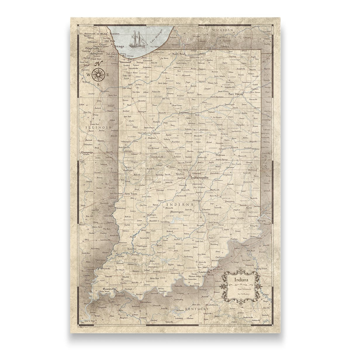 Indiana Map Poster - Rustic Vintage CM Poster