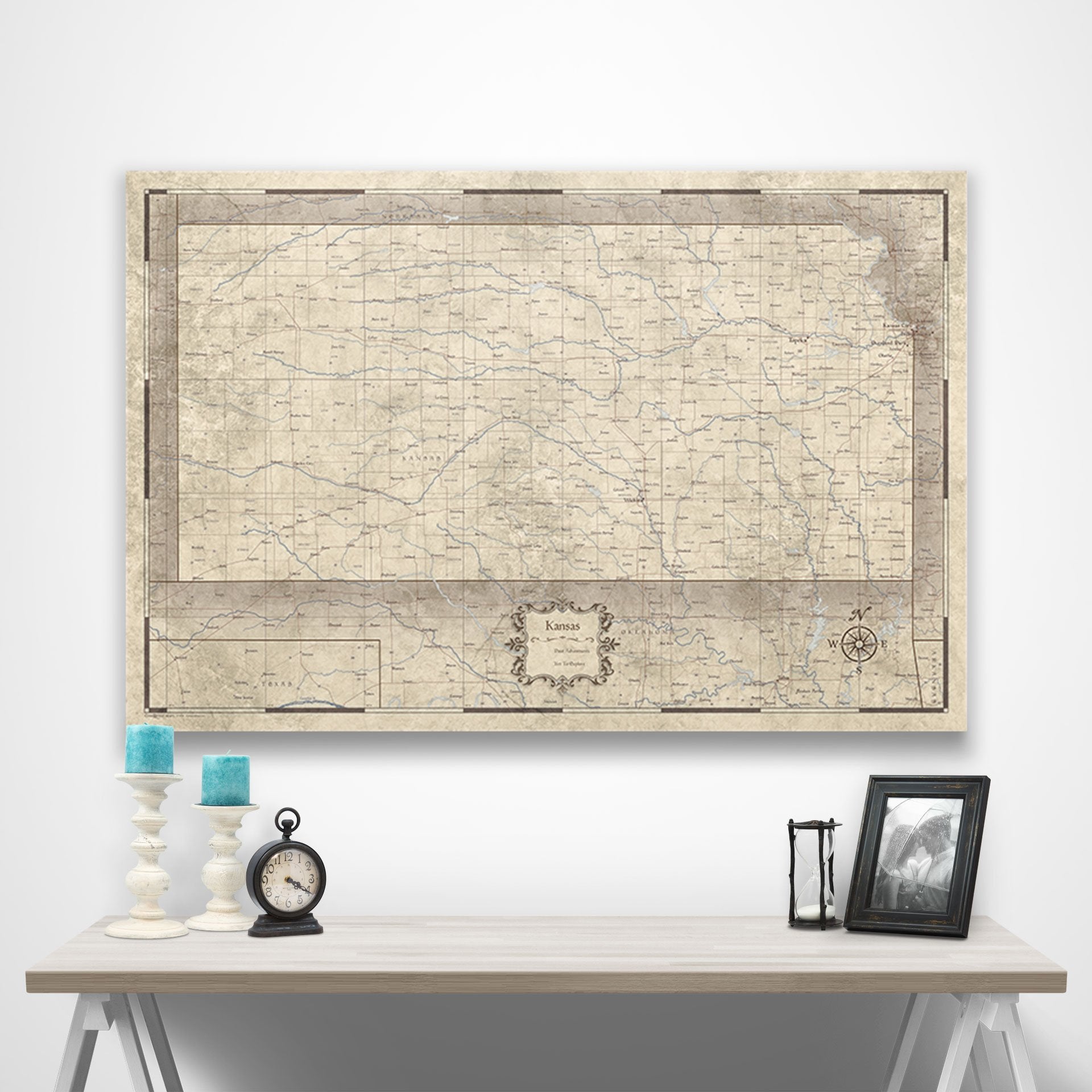 Kansas Map Poster - Rustic Vintage CM Poster