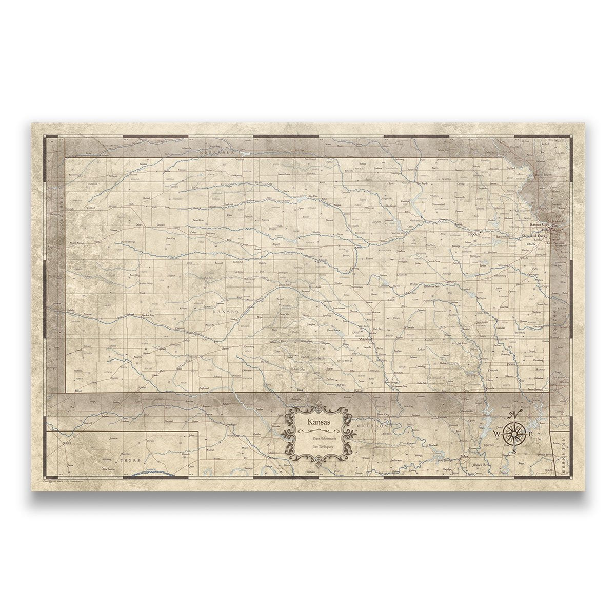 Kansas Map Poster - Rustic Vintage CM Poster