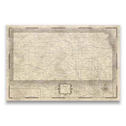 Kansas Map Poster - Rustic Vintage CM Poster