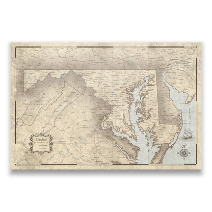 Push Pin Maryland Map (Pin Board) - Rustic Vintage CM Pin Board