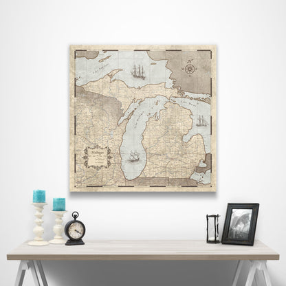 Michigan Map Poster - Rustic Vintage CM Poster