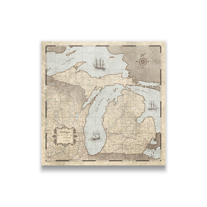 Push Pin Michigan Map (Pin Board) - Rustic Vintage CM Pin Board