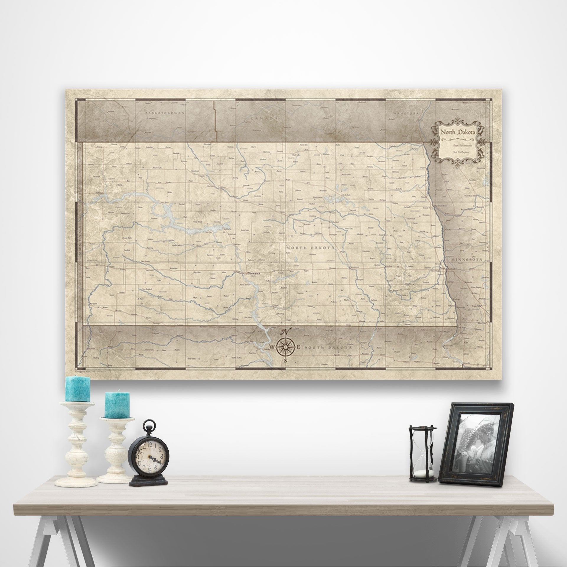 North Dakota Map Poster - Rustic Vintage CM Poster