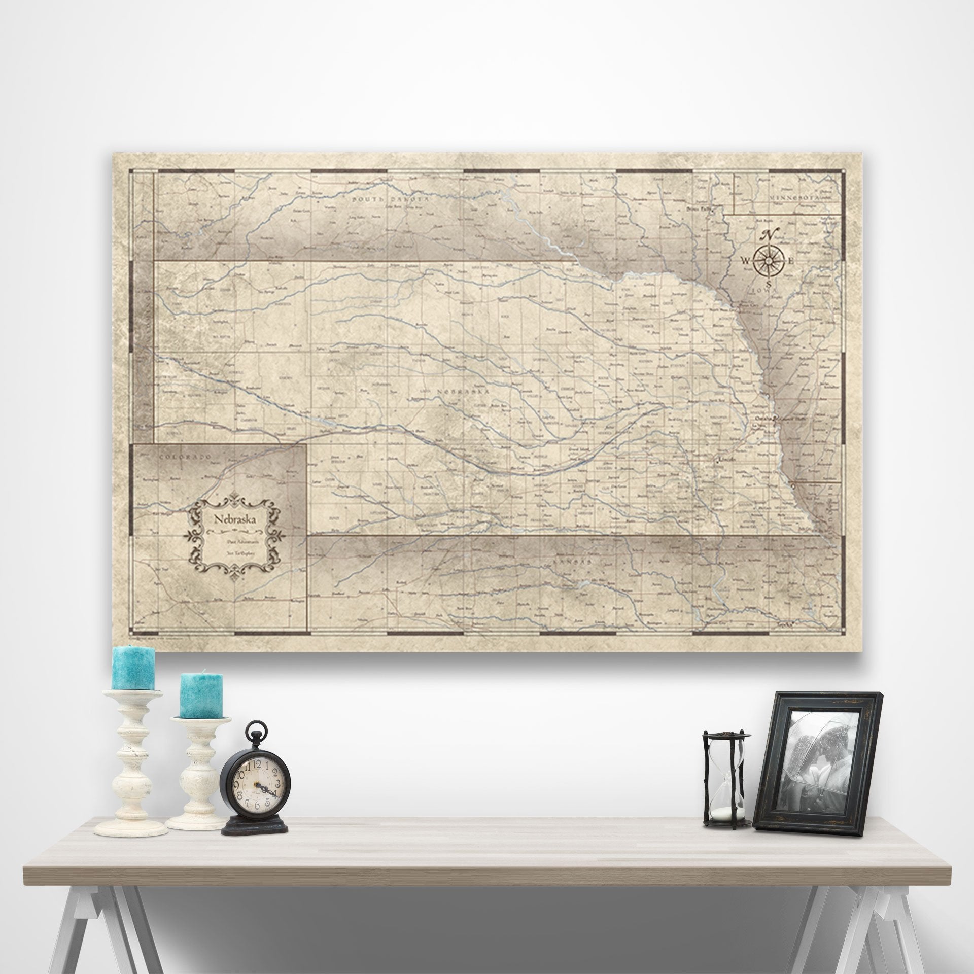 Nebraska Map Poster - Rustic Vintage CM Poster