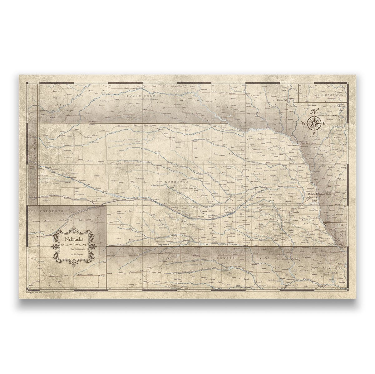 Nebraska Map Poster - Rustic Vintage CM Poster