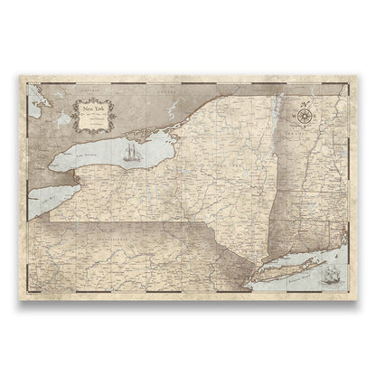 New York Map Poster - Rustic Vintage CM Poster