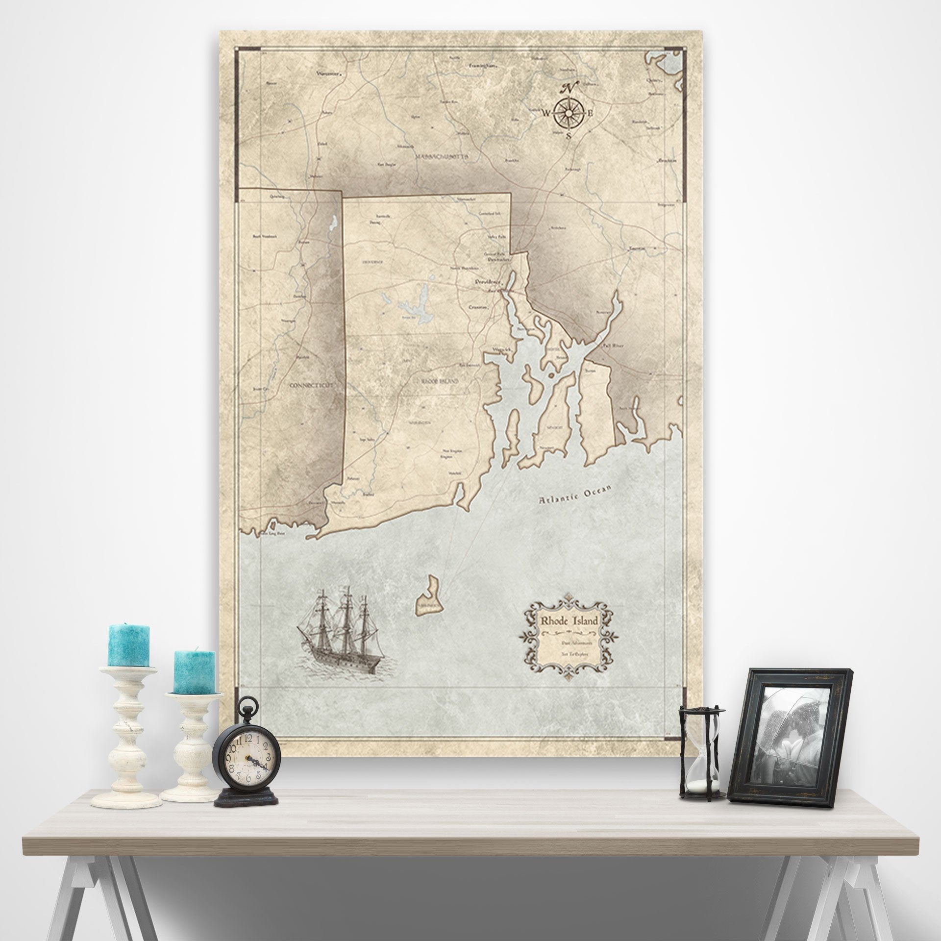 Rhode Island Map Poster - Rustic Vintage CM Poster