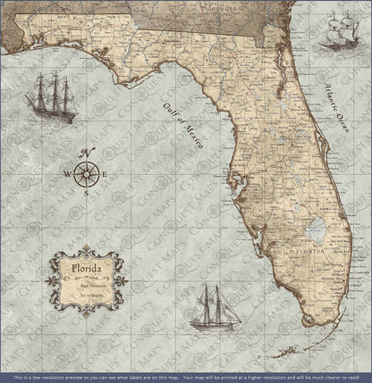 Push Pin Florida Map (Pin Board) - Rustic Vintage CM Pin Board