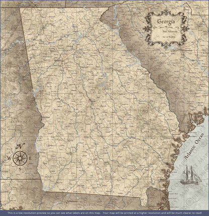 Georgia Map Poster - Rustic Vintage CM Poster