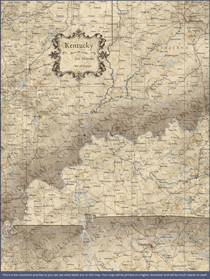 Kentucky Map Poster - Rustic Vintage CM Poster