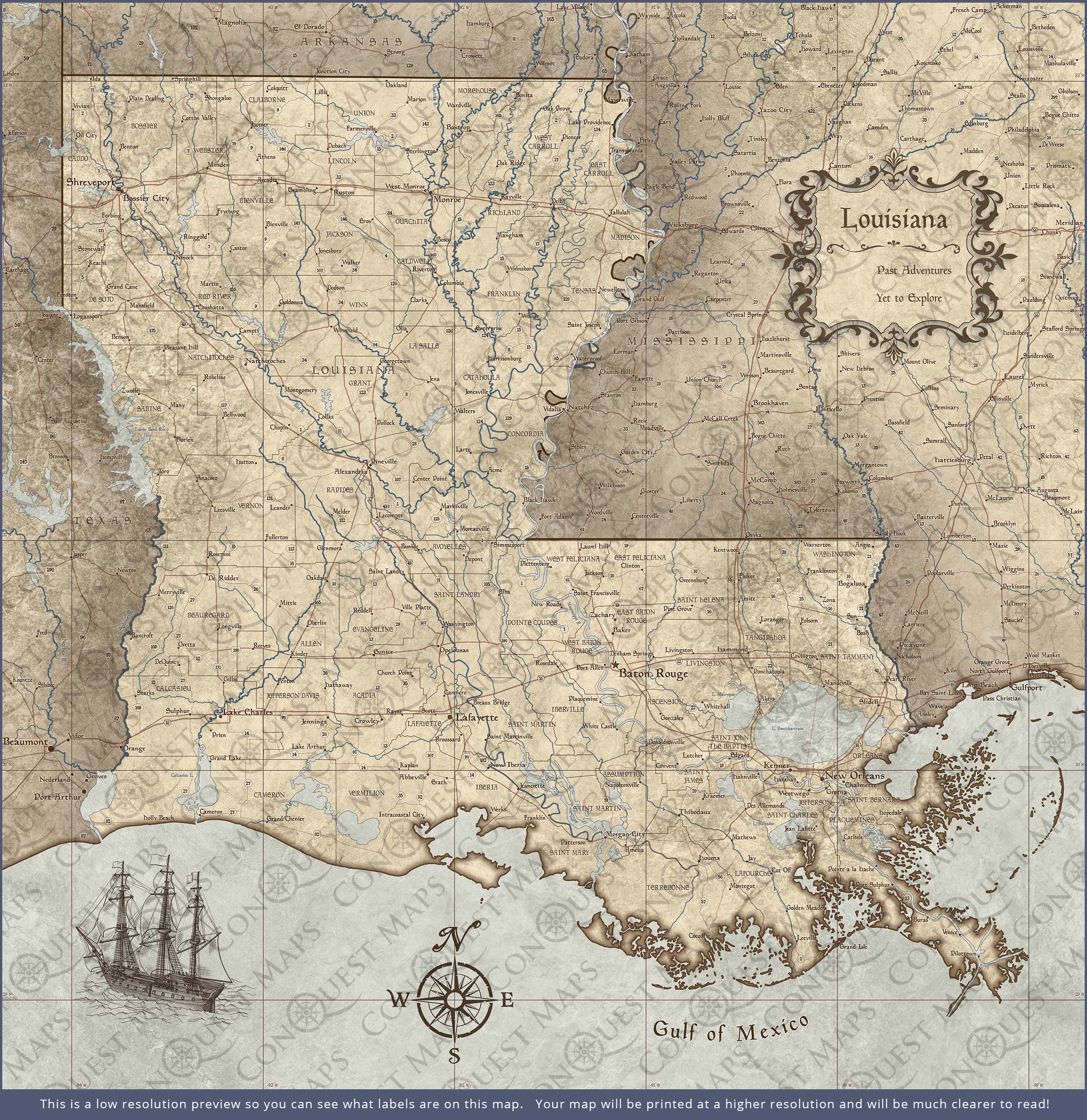 Louisiana Map Poster - Rustic Vintage CM Poster