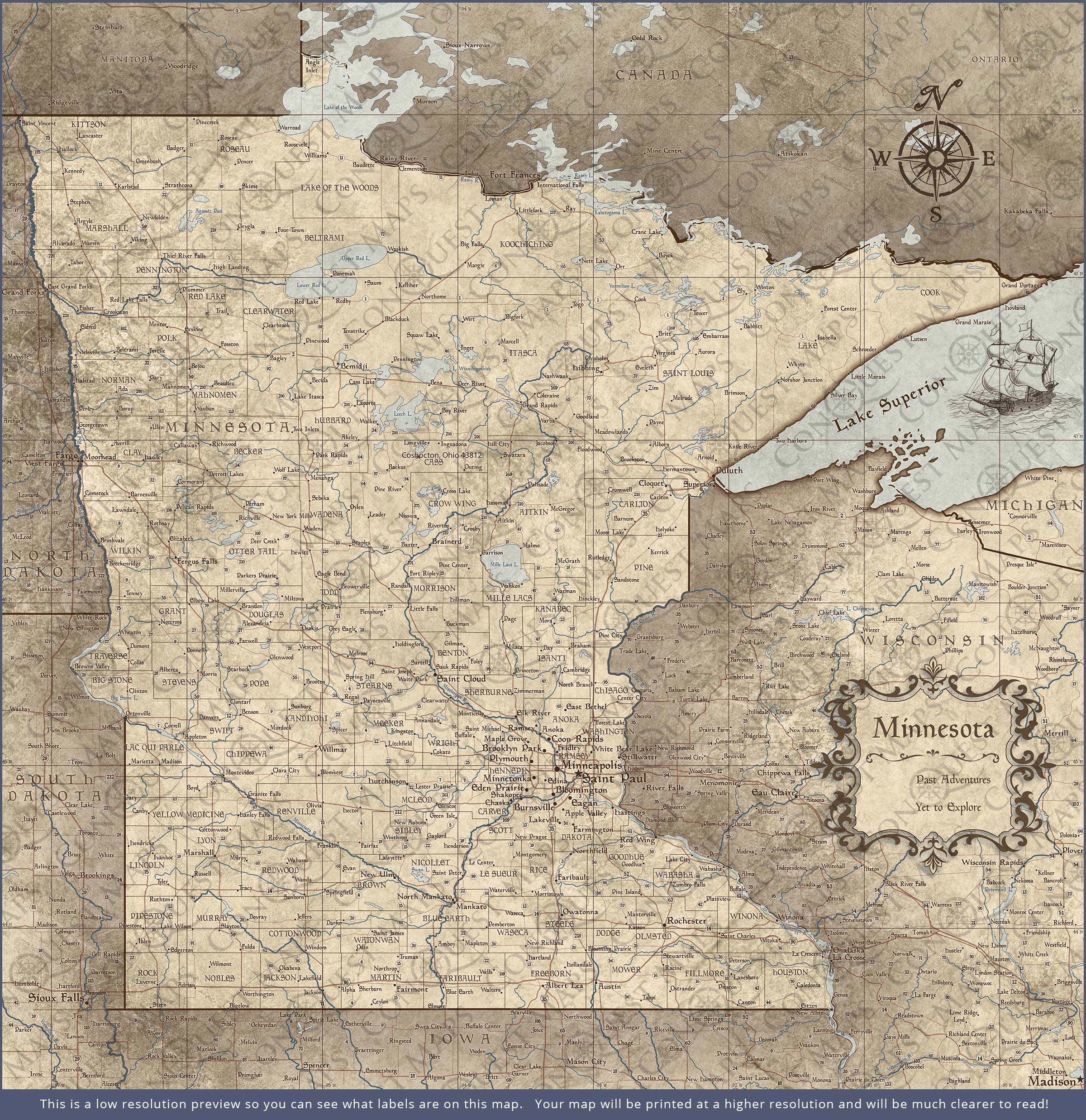 Minnesota Map Poster - Rustic Vintage CM Poster