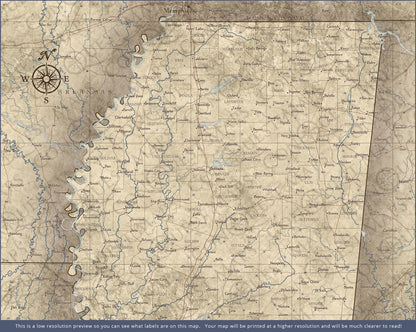 Mississippi Map Poster - Rustic Vintage CM Poster