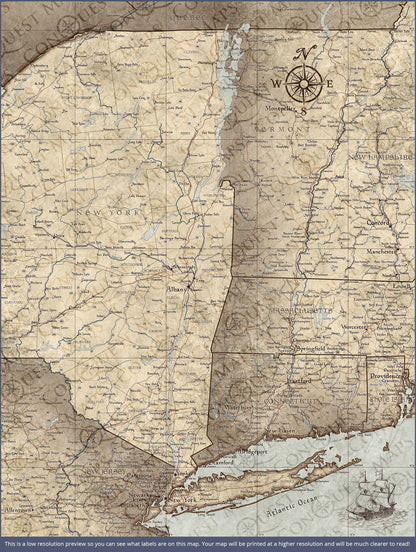 New York Map Poster - Rustic Vintage CM Poster