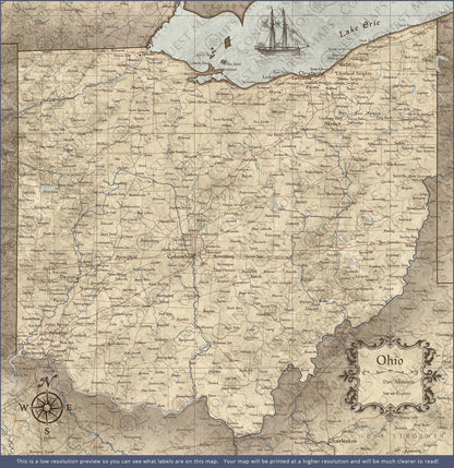 Ohio Map Poster - Rustic Vintage CM Poster