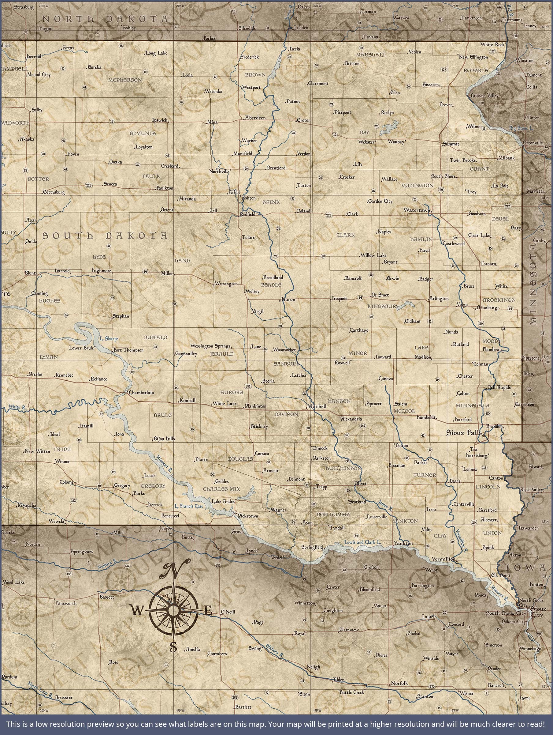 South Dakota Map Poster - Rustic Vintage CM Poster