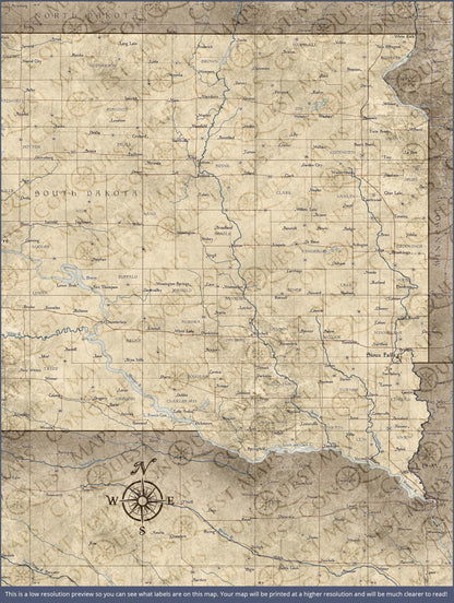 South Dakota Map Poster - Rustic Vintage CM Poster