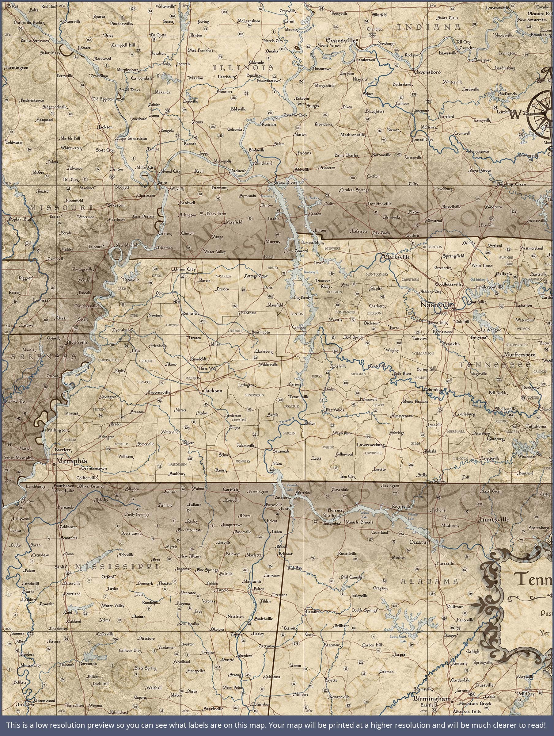 Tennessee Map Poster - Rustic Vintage CM Poster