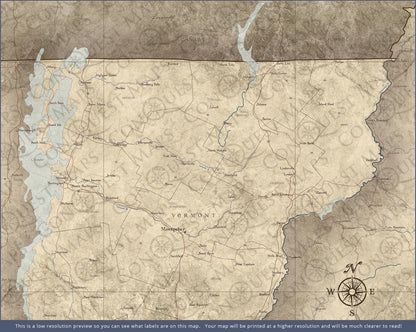 Vermont Map Poster - Rustic Vintage CM Poster