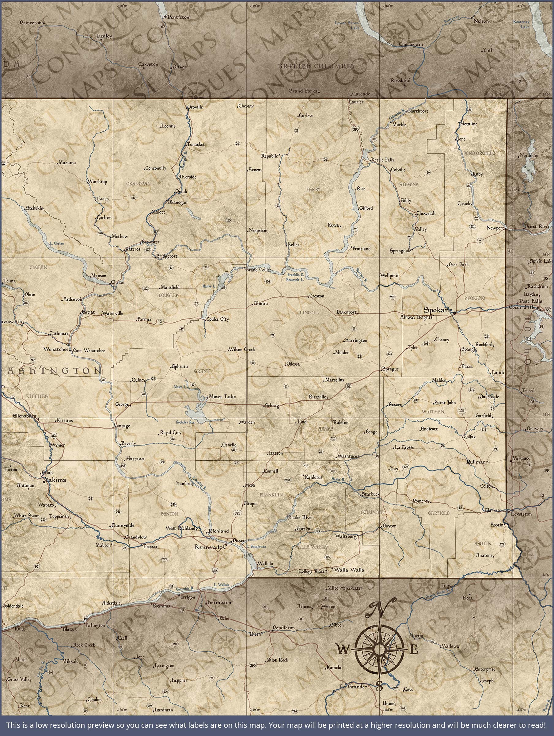 Washington Map Poster - Rustic Vintage CM Poster