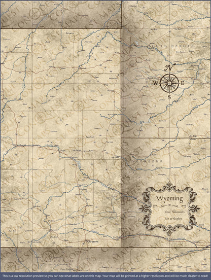 Wyoming Map Poster - Rustic Vintage CM Poster