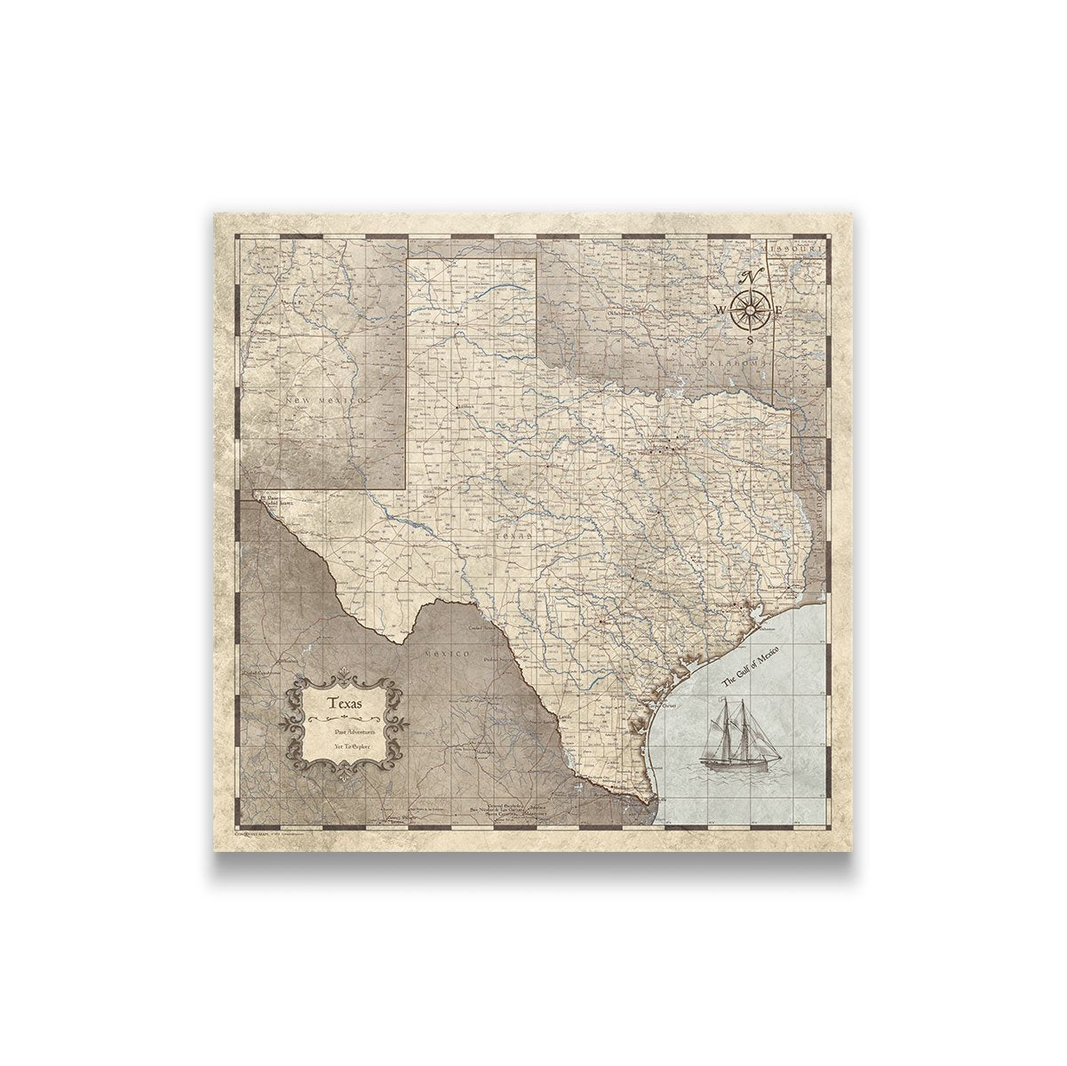 Texas Map Poster - Rustic Vintage CM Poster