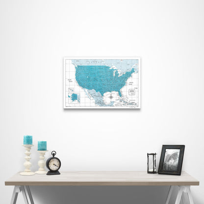 USA Map Poster - Teal Color Splash CM Poster