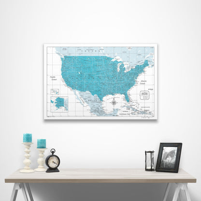 USA Map Poster - Teal Color Splash CM Poster