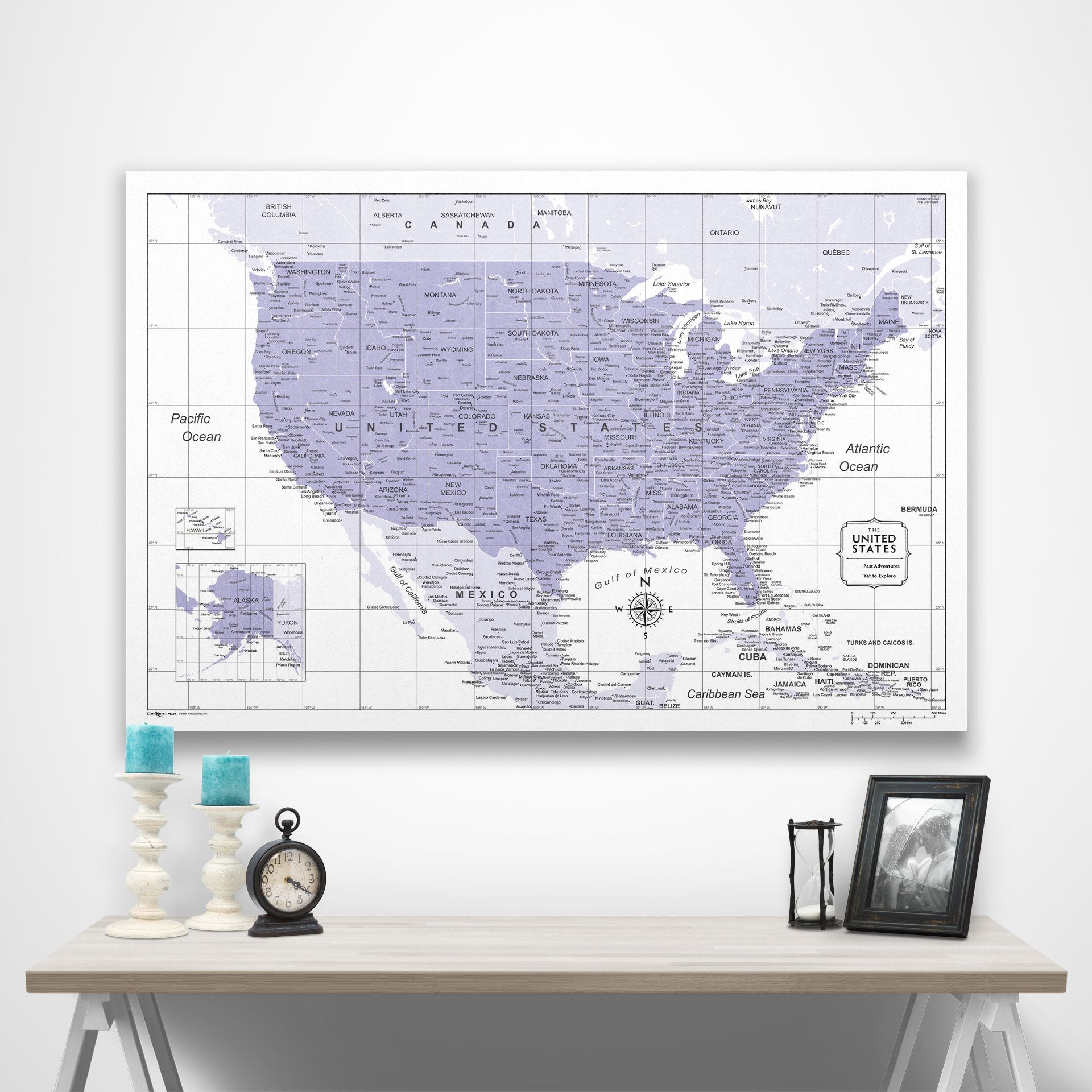 USA Map Poster - Purple Color Splash CM Poster