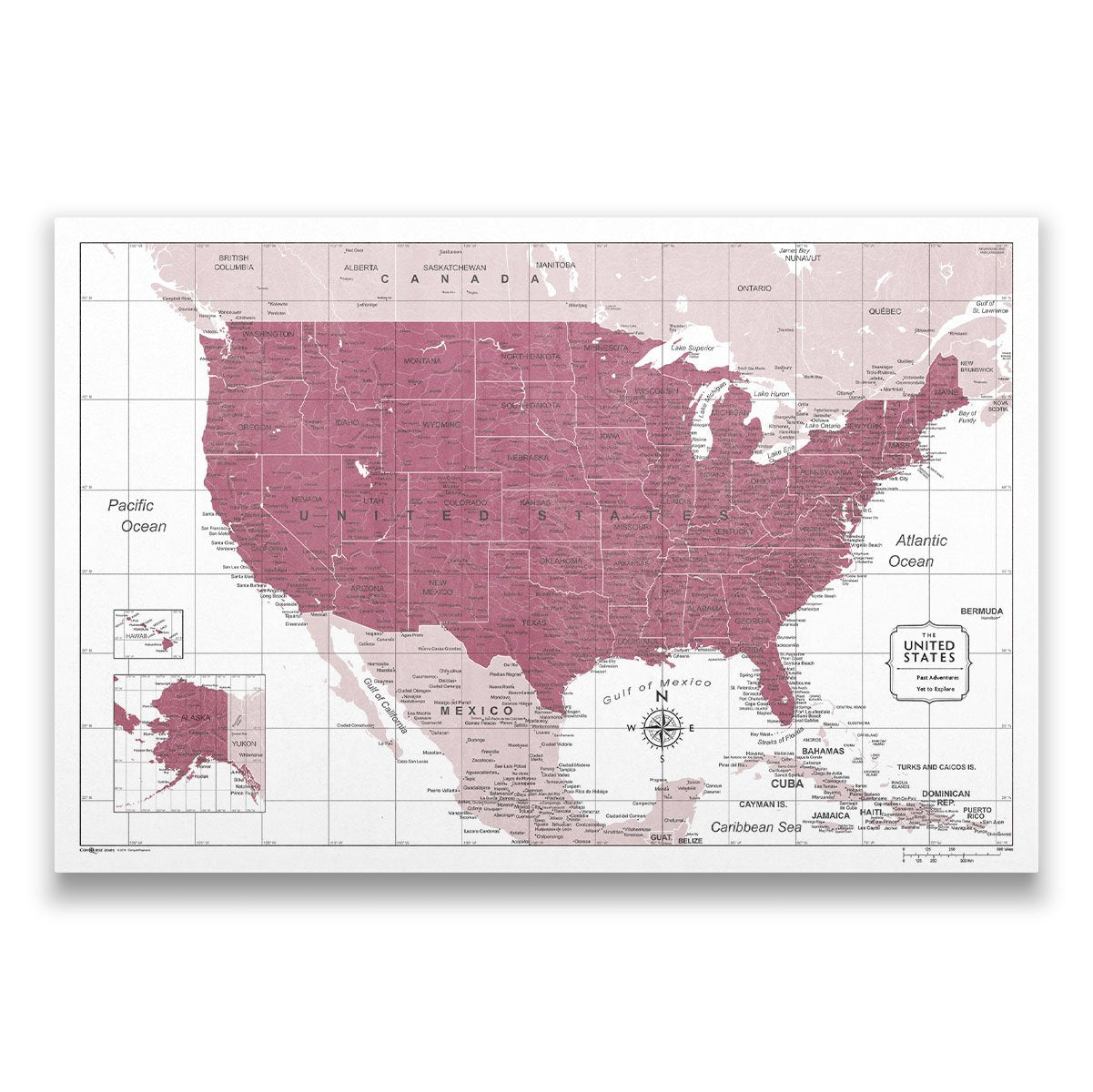 Push Pin USA Map (Pin Board) - Burgundy Color Splash CM Pin Board